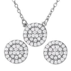 Sterling Silver Rhodium Plated CZ Encrusted Round Earrings and Necklace Set - BGS00477