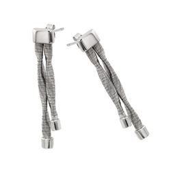 Sterling Silver Rhodium Plated Double Smashed Long Dangling Stud Earrings ECE004RH