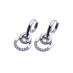 Sterling Silver Rhodium Plated Two Round CZ Lever Back Earring bge00098