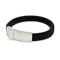 Stainless Steel Black Leather Magnet Lock Bracelet slb00017