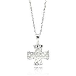Rhodium Plated Brass High Polish Open Cross Pendant Necklace bbp00165
