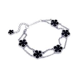 Sterling Silver Rhodium Plated Black Onyx Six Flower Bracelet bgb00079