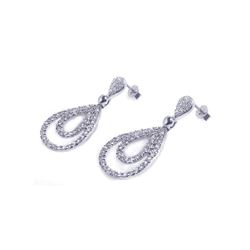 Sterling Silver Rhodium Plated Two Graduated Tear Drop CZ Dangling Earring ste00093