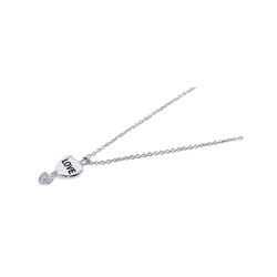 Sterling Silver Rhodium Plated Clear CZ Love Heart Pendant Necklace stp00693