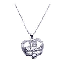 Sterling Silver Rhodium Plated Clear CZ 15 Quince Pendant Necklace - STP00903