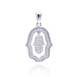 Sterling Silver Rhodium Plated Open Hand Curvy Cricle CZ Dangling Pendant acp00028