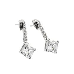 Sterling Silver Rhodioum Plated Square CZ Stud Earring BGE00426