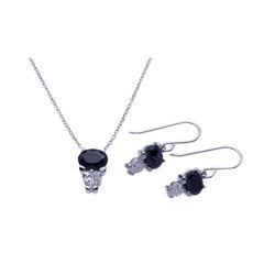 Sterling Silver Rhodium Plated Black CZ Dangling Hook Earring & Necklace Set sts00286
