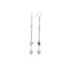 Sterling Silver Rhodium Plated Two Wire Dangling Heart Hook Earring dse00041