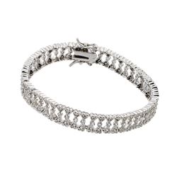 Brass Rhodium Plated Clear CZ Heart Link Bracelet bbb00022