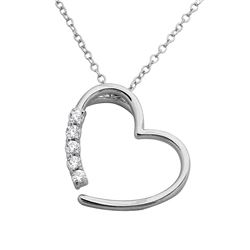 Sterling Silver Rhodium Plated Open CZ Heart Necklace - BGP01128