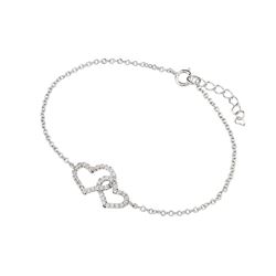 Sterling Silver Rhodium Plated Clear CZ Open Hearts Bracelet BGB00231