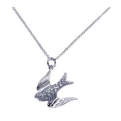 Sterling Silver Rhodium Dove CZ Dangling Necklace bgp00253