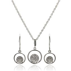 Sterling Silver Rhodium Plated Open Circle Micro Pave CZ Hook Earring & Necklace Set sts00408
