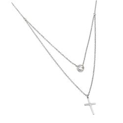 Sterling Silver Rhodium Plated Clear CZ Cross Pendant Necklace STP01419