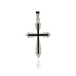 Stainless Steel Black Rhodium Plated Two Tone Cross Charm Pendant ssp00173