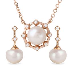 Sterling Silver Rose Gold Plated Fresh Water Pearl Set - BGS00486