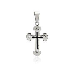 Stainless Steel Double Cross Black Enamel Center Charm Pendant ssp00382