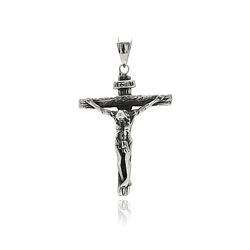 Stainless Steel Wood Design Cross Jesus Charm Pendant ssp00395