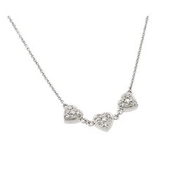 Sterling Silver Rhodium Plated Clear CZ 3 Hearts Pendant Necklace BGP00916CLR