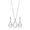 Image 1 : Sterling Silver Rhodium Plated Teardrop CZ Dangling Lever Back Earring & Necklace Set