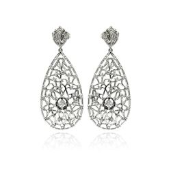 Sterling Silver Rhodium Plated Teardrop CZ Dangling Stud Earring bge00255