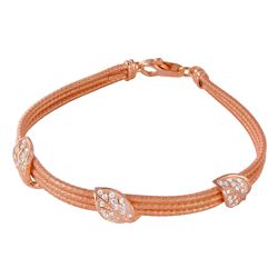 Sterling Silver Rose Gold Plated 3 CZ Leaves Italian Bracelet ECB00050R