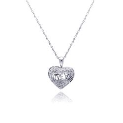 Sterling Silver Clear CZ Rhodium Plated I Love You Pendant Necklace stp00141