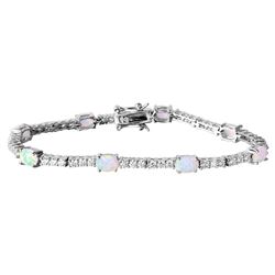 Sterling Silver Rhodium Plated Oval Opal & Round CZ Tennis Bracelet BGB00264