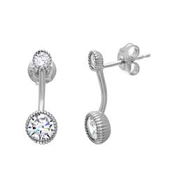 Sterling Silver Rhodium Plated Double CZ Drop Earrings - GME00054RH