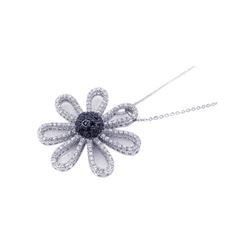 Sterling Silver Black & Rhodium Plated Flower CZ Necklace bgp00173