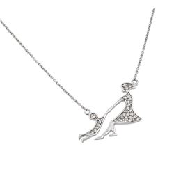 Sterling Silver Rhodium Plated Clear CZ Mother and Child Pendant Necklace stp01397