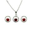 Image 1 : Sterling Silver Rhodium Plated Clear & Red Round Open Circle CZ Stud Earring & Dangling Necklace Set