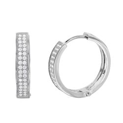 Sterling Silver Rhodium Plated CZ Huggies Hoop Earrings GME00023RH
