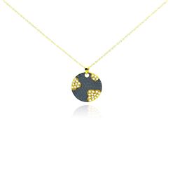 Sterling Silver Gold Plated & Matte Black Rhodium Finish Clear CZ Round Pendant Necklace stp00988