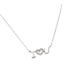 Sterling Silver Rhodium Plated Clear CZ I<3U Pendant Necklace - STP01387