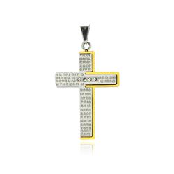 Stainless Steel Gold Plated Two Tone Cross Prayer Clear Crystal Charm Pendant ssp00217.