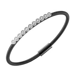 Sterling Silver Black Rhodium Plated CZ Small Row Italian Bracelet ITB00167BLK