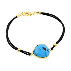 Sterling Silver Gold Plated Evil Eye Stone Black Rope Bracelet bgb00171gp