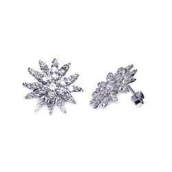 Sterling Silver Rhodium Plated Cluster CZ Stud Earring ste00158
