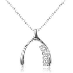 Sterling Silver Rhodium Plated Personalized 5 Mounting Wish Bone Necklace - BGP00542