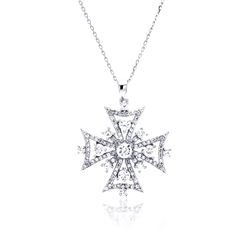 Sterling Silver Rhodium Plated Outline Cross CZ Necklace bgp00435