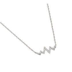 Sterling Silver Rhodium Plated Clear CZ Zigzag Heartbeat Pendant Necklace STP01454