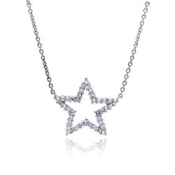 Sterling Silver Clear CZ Rhodium Plated Star Pendant Necklace stp00167
