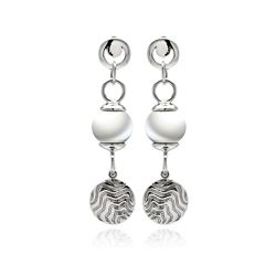 Rhodium Plated Brass Hanging Pearl Earring bbe00014