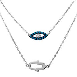 Sterling Silver Rhodium Plated Hamsa Hand And Evil Eye Necklace - GMN00015RH