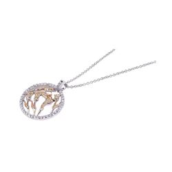 Sterling Silver Yellow Clear CZ Rhodium Plated Flower Pendant Necklace bgp00079
