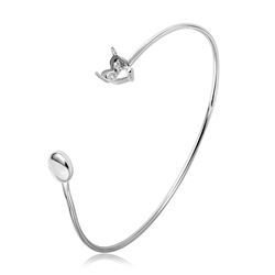 Sterling Silver Rhodium Plated Personalized Heart And Disc Ended Bangle Mounting Bracelet - BGB00268