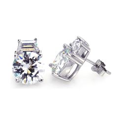 Sterling Silver Rhodium Plated Round Clear CZ Stud Earring ste00671