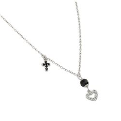 Sterling Silver Rhodium Plated Onyx Cross Heart Pendant BGP00986